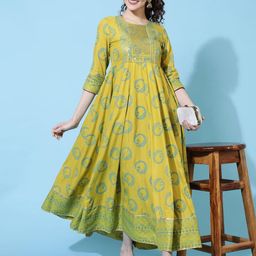 NYPA Women Paisley Printed Embroidered Round Neck Sequinned Anarkali Kurta-12