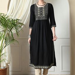 DANEEN Floral Embroidered Round Neck Straight Kurta-image-21