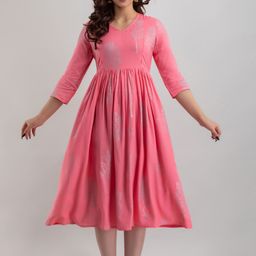 CELEBRAVO Floral Printed V-Neck Pleated Maternity Fit & Flare Midi Dress-image-99