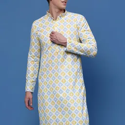 Sanwara Geometric Embroidered Sequins Mandarin Collar Cotton Pastels Kurta-14