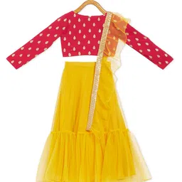 Ethnovog Girls Magenta  Yellow Embellished Made to Measure Lehenga  Blouse With Dupatta-13