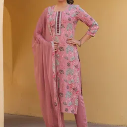 KALINI Floral Printed Sequinned Straight  Kurta with Trousers & Dupatta-picture-14
