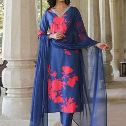 KALINI Floral Printed Kurta with Trousers & Dupatta-48
