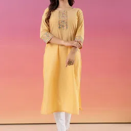 WEAVLLITE Floral Yoke Design Round Neck Thread Work Straight Kurta-image-70