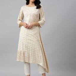 W Women Beige Ethnic Motifs Embroidered Pastels Kurta-image-34