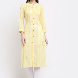 KALINI Women Lime Green Striped Pastels Kurta-image-7