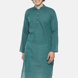 PAROKSH Men Teal Cotton Straight Kurta-picture-18