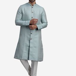 THE KURTA COMPANY Ethnic Motifs Woven Design Mandarin Collar Pure Jacquard A-Line Kurta-image-3