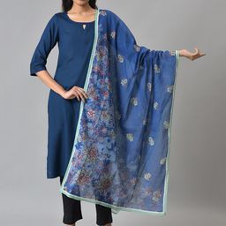 AURELIA Blue & Green Printed Dupatta-17