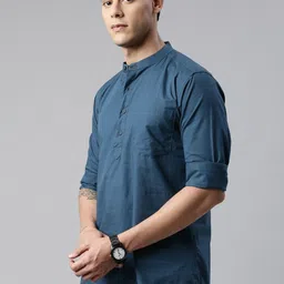 THE SOUL PATROL Band Collar Long Sleeves Cotton Kurta-picture-20