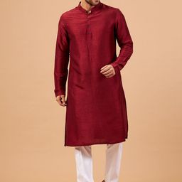 HILO DESIGN Mandarin Collar Silk Straight Kurta-image-18