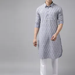 See Designs Geometric Printed Cotton Pathani Kurta-image-20