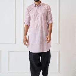 See Designs Shirt Collar Geometric Printed Pure Cotton Pathani Kurta-image-96