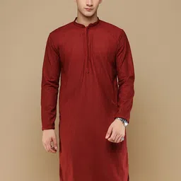 Anouk Maroon Geometric Embroidered Mandarin Collar Chikankari Cotton Straight Kurta-image-10