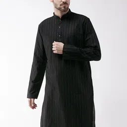 VASTRAMAY Men Black & Gold-Toned Striped Kurta-picture-21