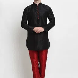 Benstoke Men Black Solid Pathani Kurta-image-37