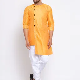 KLOTTHE Men Yellow Solid Asymmetric Kurta-image-49