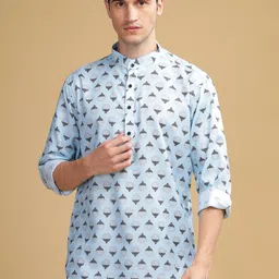 Anouk Blue Ethnic Motifs Printed Mandarin Collar Cotton Straight Kurta-image-43