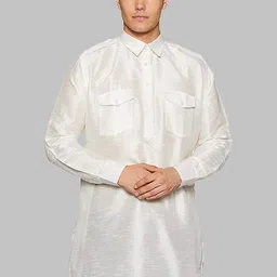 ROYAL KURTA Men White Solid Silk Blend Pathani Kurta-picture-8