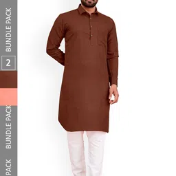 allan peter Pack Of 2 Mandarin Collar Cotton Kurtas-image-25