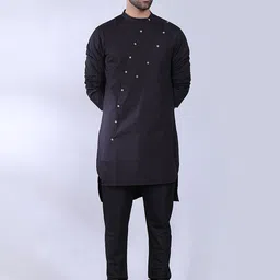 MIDAV Mandarin Collar Double Placket High Low Cotton Straight Kurta-picture-13