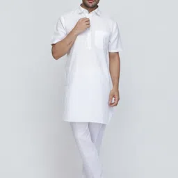 ROYAL KURTA Men White Solid Pathani Kurta-picture-55
