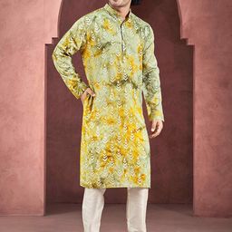 Vardha Men Printed Thread Work Handloom Pathani Kurta-image-87