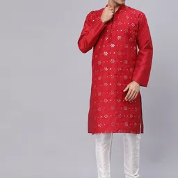 NEUDIS Men Ethnic Motifs Embroidered Mirror Work Indie Prints Kurta-image-36