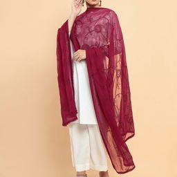 Soch Maroon Embroidered Pure Cotton Dupatta-34