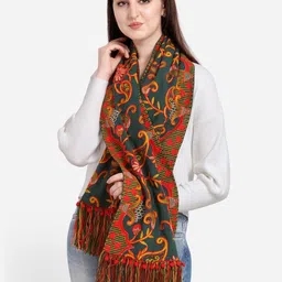 MESMORA FASHION Green & Red Woollen Embroidered Muffler-image-22