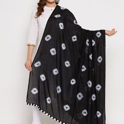 Clora Creation Black & Silver-Toned Printed Pure Cotton Tie and Dye Dupatta-picture-18