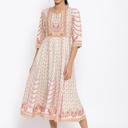 W Women White & Pink Floral Printed Floral Anarkali Kurta-27