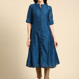 SHOWOFF Mandarin Collar Raw Silk Kurta-image-11