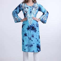 FAWOMENT Dyed Bell Sleeves Patchwork Shadow Work A-Line Kurta-image-97