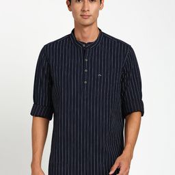 Turtle Striped Mandarin Collar Pure Cotton Kurta-image-67
