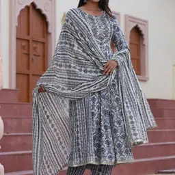 TOULIN Floral Printed Flared Kurta With Palazzos & Dupatta image 1
