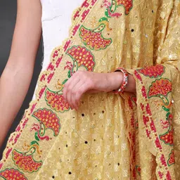 Exotic India Embroidered Art Silk Mirror Work Phulkari Dupatta image 4