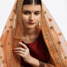 Dupatta Bazaar Peach-Coloured Embroidered Dupatta image 4