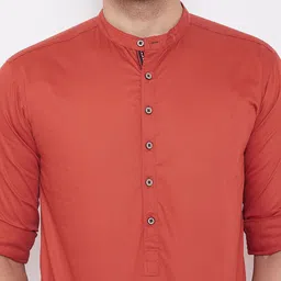 even Men Rust Red Solid Straight Kurta image 5