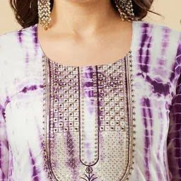 Shedika Abstract Tie & Dye Round Neck Sequined Kurta With Trousers &  Dupatta image 5