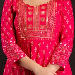 D K W Ethnic Motifs Printed Sequinned Detailed Anarkali Kurta & Trouser With Dupatta image 2
