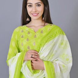 Moktika Floral Printed Mirror Work Regular Kurta with Trousers & Dupatta image 2