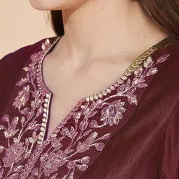 Mitera Floral Embroidered Regular Thread Work Kurta with Trousers & With Dupatta image 2