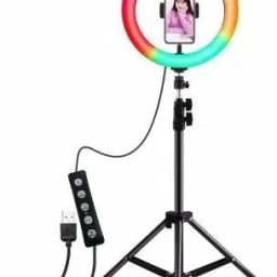 Speeqo 10" Selfie RGB Ring Light with Tripod Stand LED Dimmable with 21 Colours and Shutter for Live Stream for YouTube, Makeup, Photography, Video Shooting, Light for Reels, Vigo, Studio Lighting, TIK Tok Videos Ring Flash Flash-picture-20