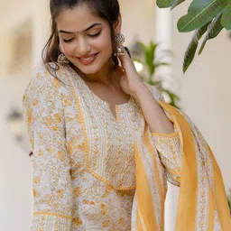 Anouk Women Floral Printed Regular Aari Work Pure Cotton Kurta with Palazzos & With Dupatta-picture-25