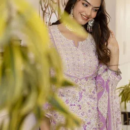 Anouk Women Floral Printed Regular Aari Work Pure Cotton Kurta with Palazzos & With Dupatta-picture-19