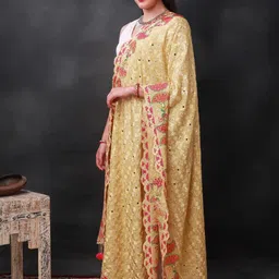 Exotic India Embroidered Art Silk Mirror Work Phulkari Dupatta image 2