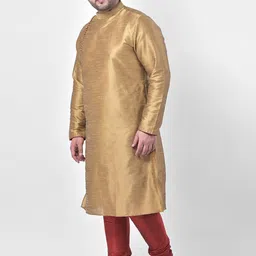 DEYANN PLUS Plus Size Men Brown Solid Dupion Silk Kurta image 4