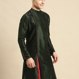 Sanwara Men Green Keyhole Neck Thread Work Pathani Kurta-picture-53