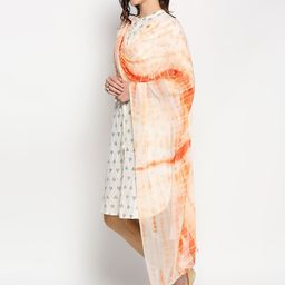 Dupatta Bazaar Peach-Coloured & White Printed Tie and Dye Dupatta image 5